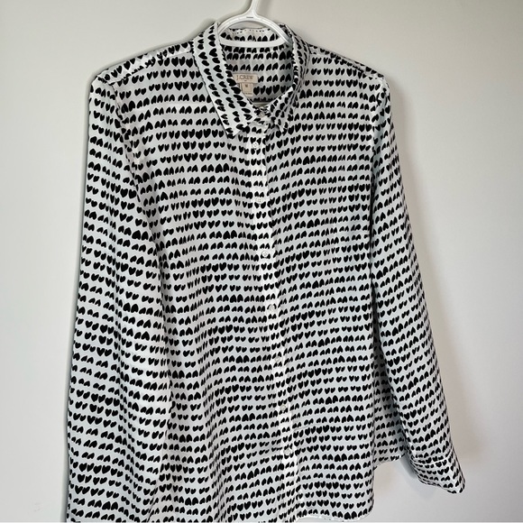 J Crew Heart Print Long Sleeve Blouse Size Medium - Picture 5 of 10